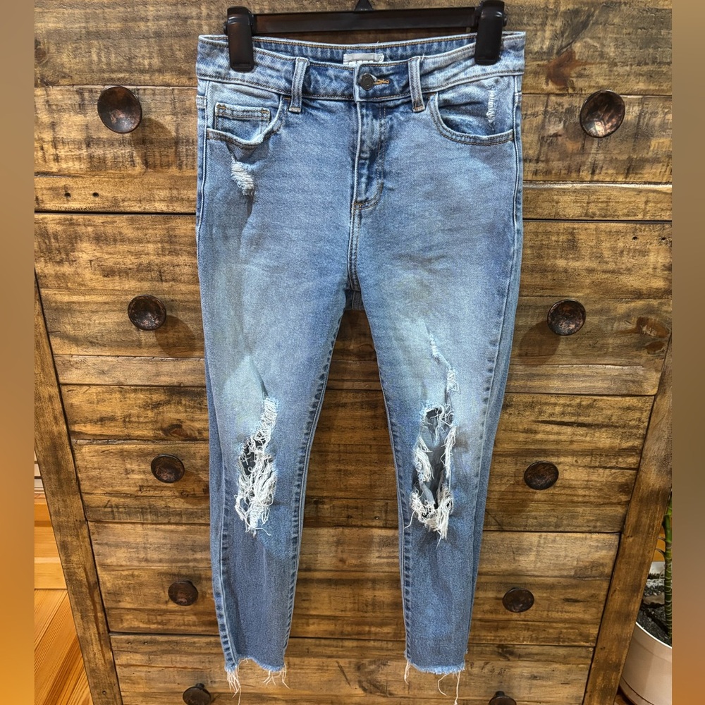Cello Light Blue Distressed Ankle Jeans